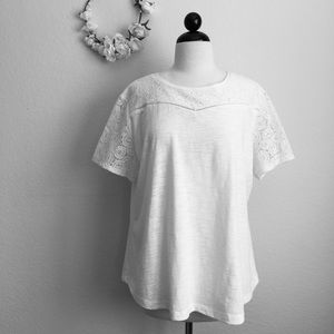 Liz Claiborne Petite White Lace Yoke Tee